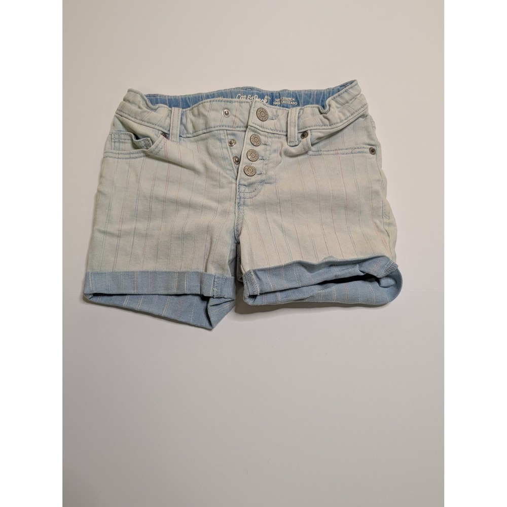 Cat & Jack Girls Rainbow Pinstripe Denim Shorts Light Wash Button Fly Size M 7/8